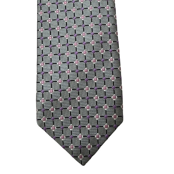 Robert Talbott Carmel Mens Silk Tie Gray Purple Geometric Pattern Hand Sewn USA - Picture 3 of 8